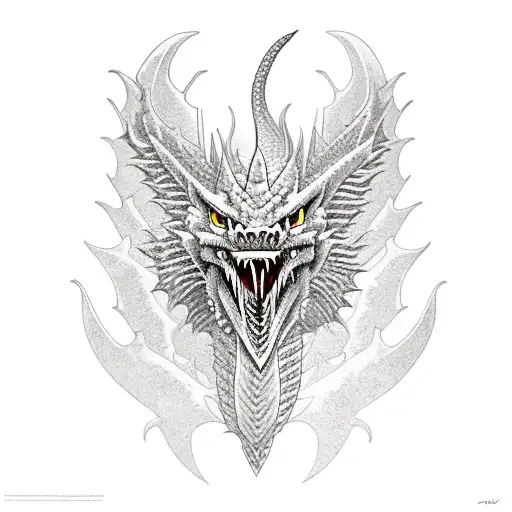 tribal dragon on chest with tail wrapped around a sword down arm tattoo design idea