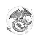 medieval tribal dragon on chest with tail wrapped around a sword down arm tattoo design idea