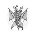 medieval tribal dragon on chest with tail wrapped around a sword down arm tattoo design idea