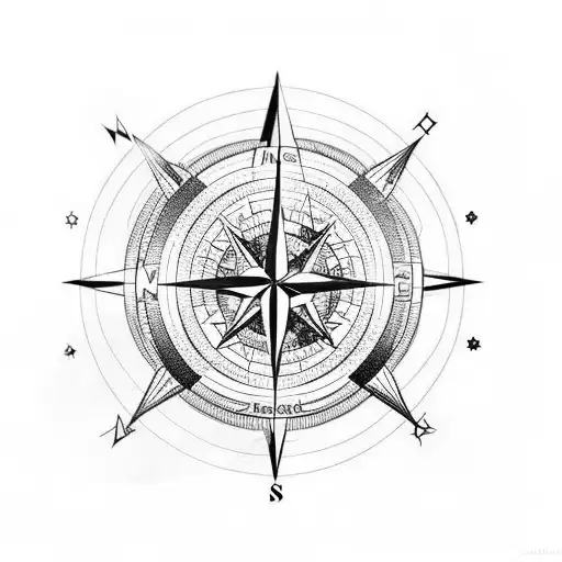 A compass rose surrounded by colorful hot air balloons floating over a mountain range tattoo design idea
