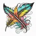 feather in watercolor splash in rainbow colors tattoo design idea