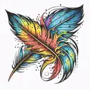 feather in watercolor splash in rainbow colors tattoo design idea