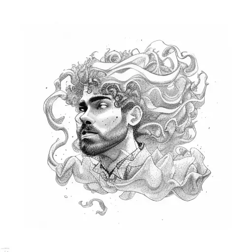 a curly ruffled haired man falling while bouldering tattoo design idea