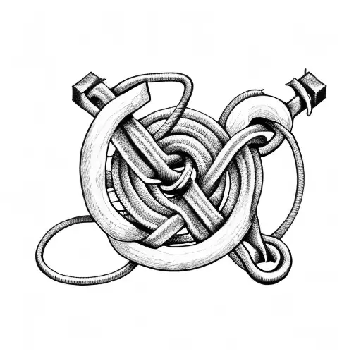 circle rope with square knot and fishing hook tattoo design idea