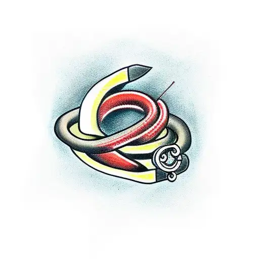circle rope with square knot and fishing hook tattoo design idea