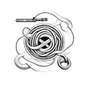 circle rope with square knot and fishing hook tattoo design idea