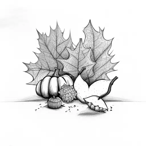 fall theme, fall leaves, acorns, pumpkins, ghosts, candy corn,  tattoo design idea