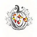 fall theme, fall leaves, acorns, pumpkins, ghosts, candy corn,  tattoo design idea