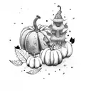 fall theme, fall leaves, acorns, pumpkins, ghosts, candy corn,  tattoo design idea