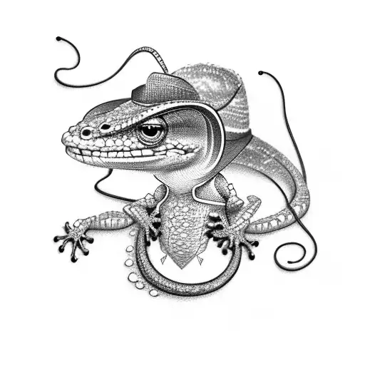 gecko with cowboy hat and lasso tattoo design idea