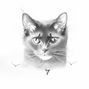 a black cat with teo heads, tails and bat wing, darker scary vibe tattoo design idea