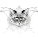 a black cat with teo heads, tails and bat wing, darker scary vibe tattoo design idea