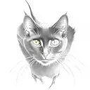 a black cat with teo heads, tails and bat wing, darker scary vibe tattoo design idea