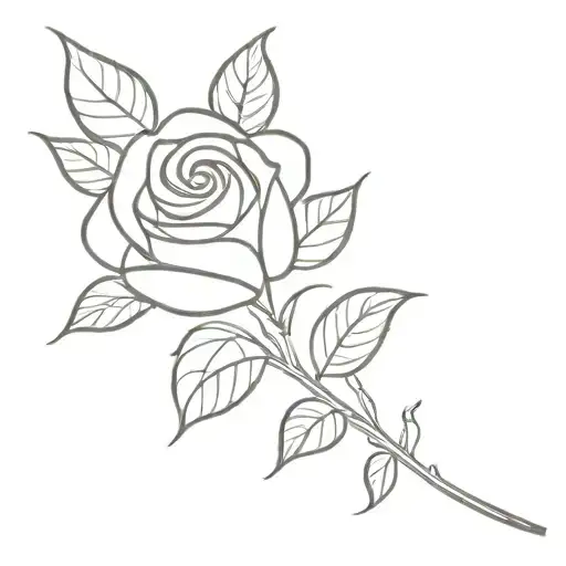 fine line tattoo: simple rose with one leaf in stem and the stem spells "buds" in cursive. image to be horizontal  tattoo design idea