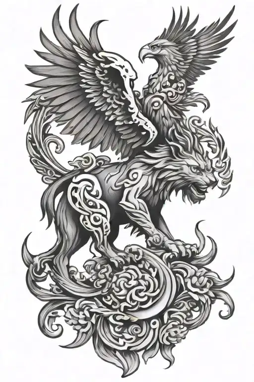 lion, crow, phoenix and mythological design tattoos tattoo design idea