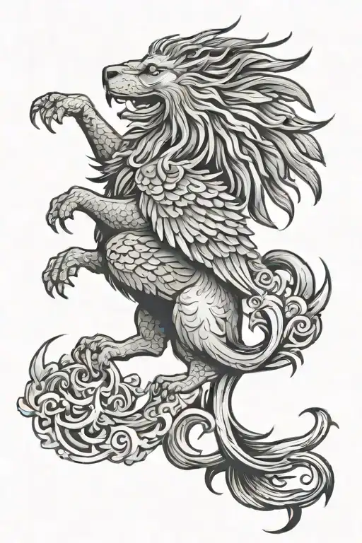 lion, crow, phoenix and mythological design featuring tattoo design idea