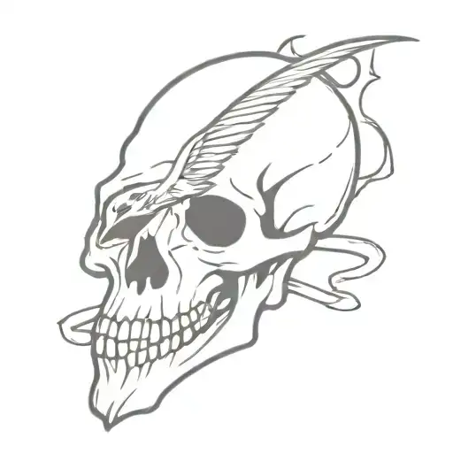bird skull axe tattoo design idea
