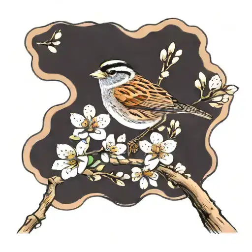 white throated sparrow perched on cherry blossoms   tattoo design idea