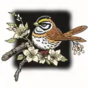 white throated sparrow perched on cherry blossoms   tattoo design idea