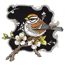 white throated sparrow perched on cherry blossoms   tattoo design idea