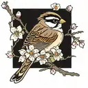 white throated sparrow perched on cherry blossoms   tattoo design idea