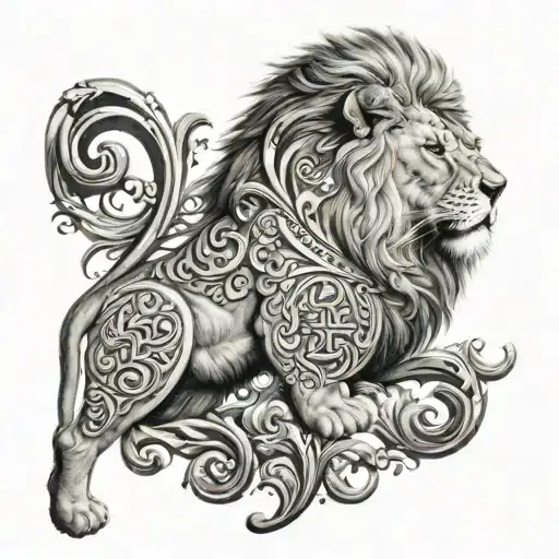lion scroll with John 3:16 tattoo design idea