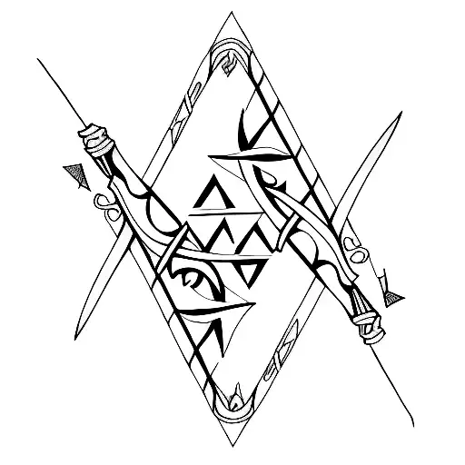 two swords crossed through a triangle  tattoo design idea
