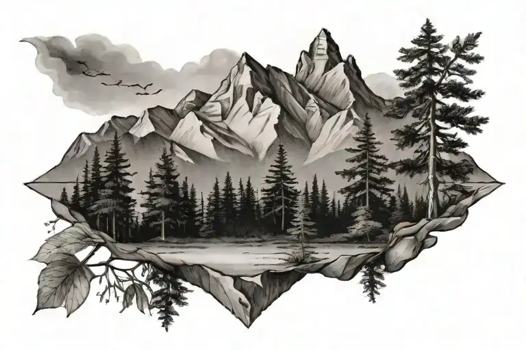 mountain with small trees at bottom tattoo design idea