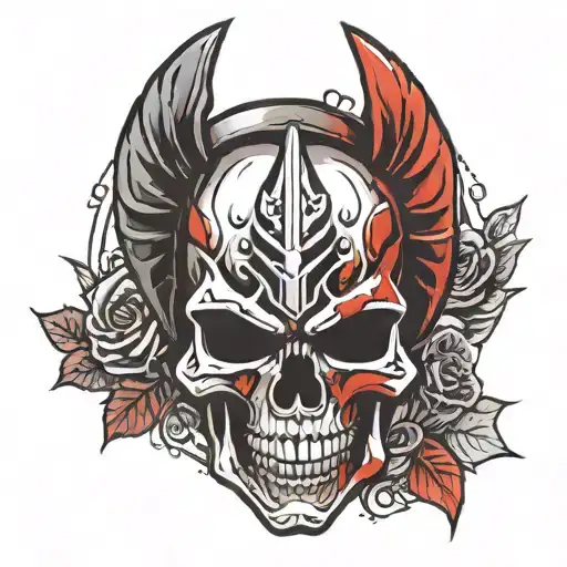 black and red spartan skull tattoo design idea