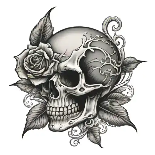 skull and rose with Tanya written inside surrounded tattoo design idea