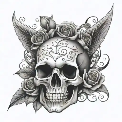 skull and rose with Tanya written inside tattoo design idea