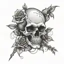 skull and rose with Tanya written inside representing the client's tattoo design idea