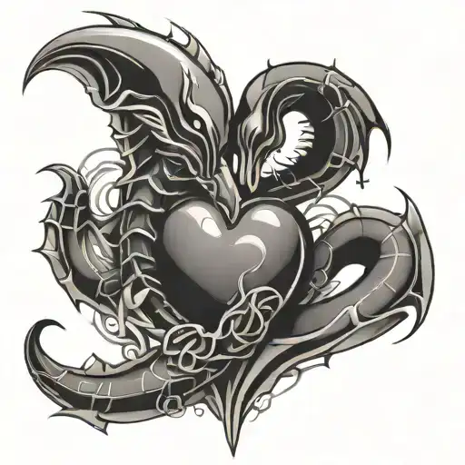 scorpion and dolphin forming heart tattoo design idea