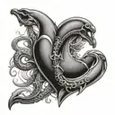 scorpion and dolphin forming heart tattoo design idea