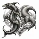 scorpion and dolphin forming heart tattoo design idea