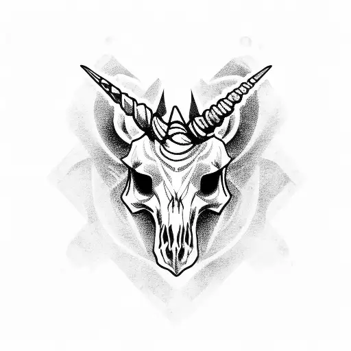 unicorn skull blackwork tattoo design idea