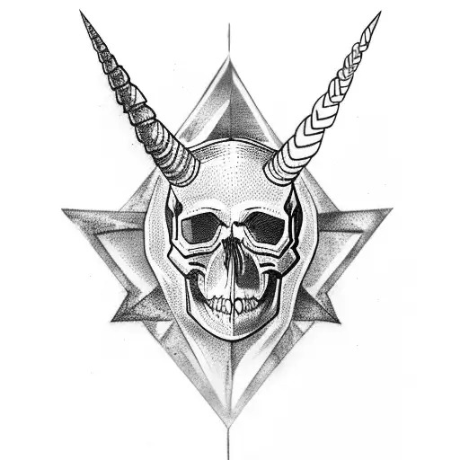 skull with unicorn horns  tattoo design idea