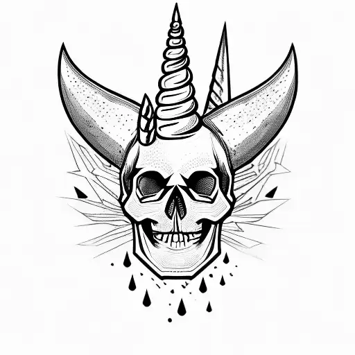 skull with unicorn horns  tattoo design idea