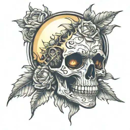 Sun with a skull face inside tattoo design idea