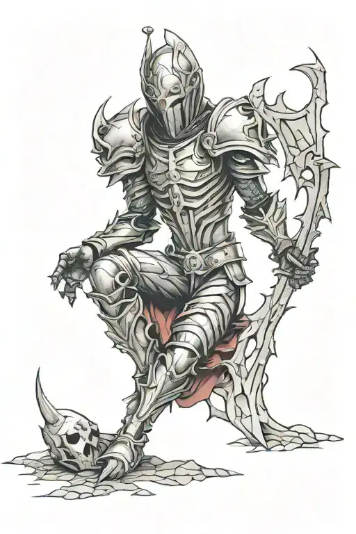 broken knight kneeling tattoo design idea