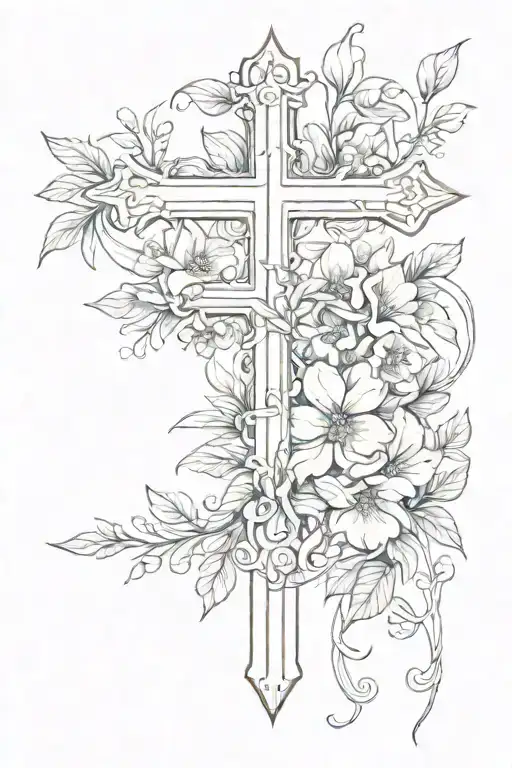 Cross and floral tattoo design idea