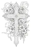 Cross and floral tattoo design idea