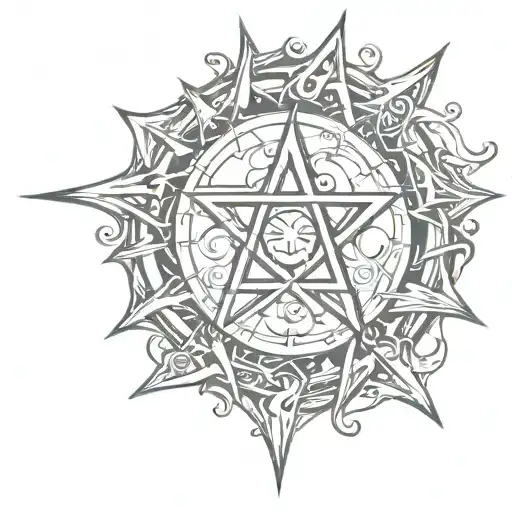 pentagram sun shining tattoo design idea