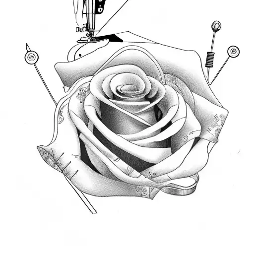 sewing machine with roses on 3rd July on bible  tattoo design idea