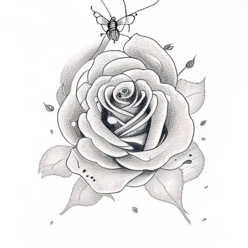 single long stem rose  with butterfly tattoo design idea