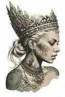 nude slim young blonde european girl wearing crown and african jewels tattoo design idea