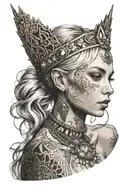 nude slim young blonde european girl wearing crown and african jewels tattoo design idea