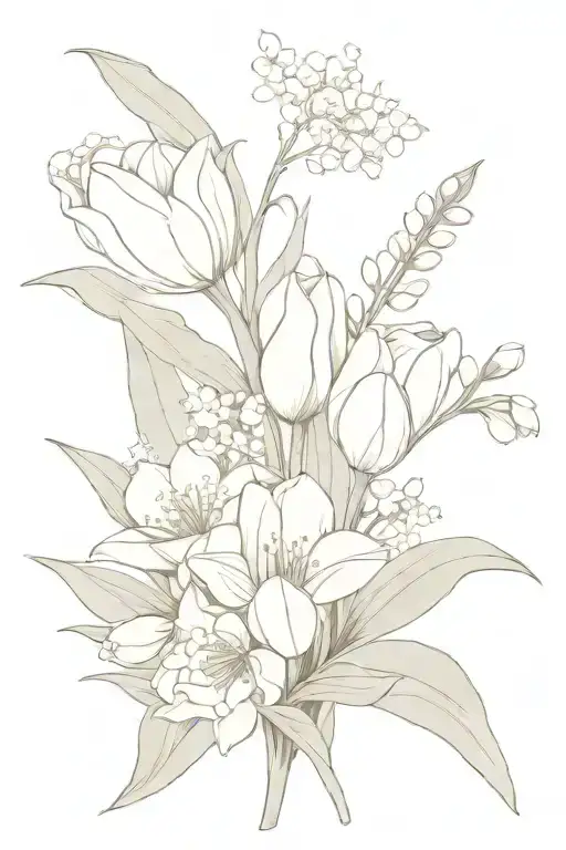 tulip hydrangeas lily of the valley bouquet tattoo design idea