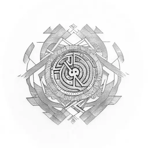 cyberpunk tree buddhist petal structure and viking runes tattoo design idea