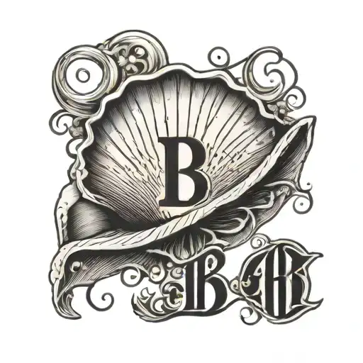 clam shell outline with the initials BH tattoo design idea
